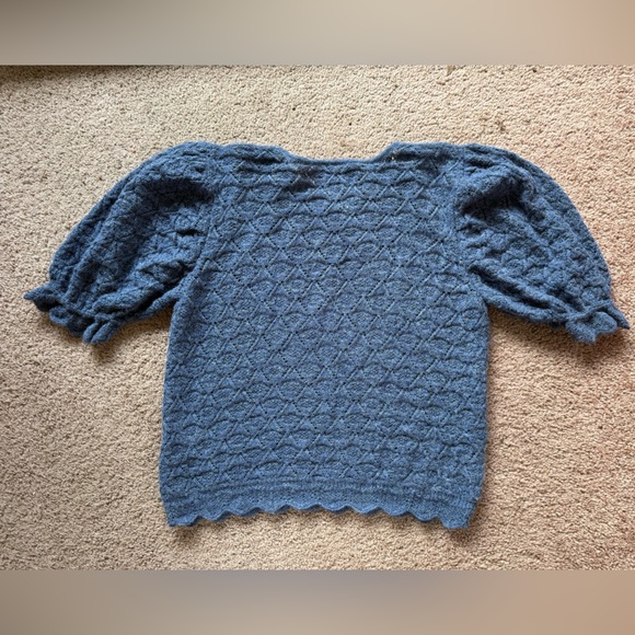 CHRISTY DAWN logan sweater short sleeve blue medium baby alpaca fur puff sleeve - Picture 6 of 8